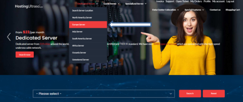 Dedicated servers from Hosting Ultraso with global data center options Hosting Ultraso dedicated server page with global locations and pricing