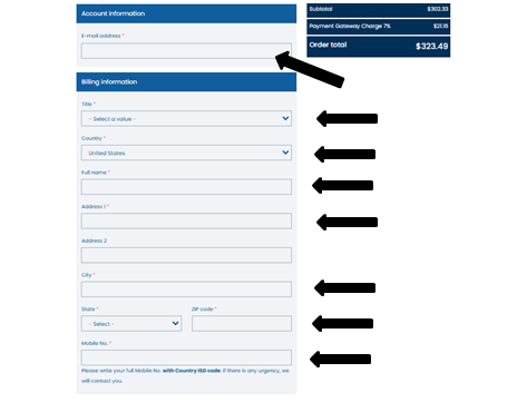 Billing and account information step in dedicated server purchase process Entering billing and account details while purchasing a dedicated server
