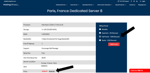 Process of purchasing a dedicated server with flexible billing Choosing half-yearly billing options while purchasing a dedicated server