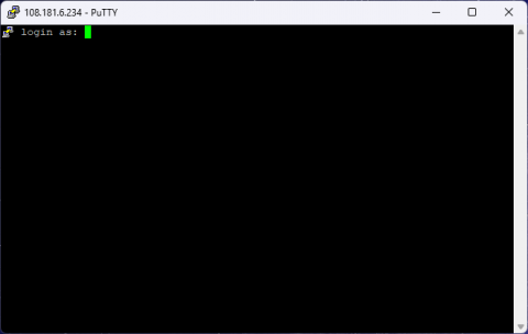 PuTTY SSH command line for dedicated server management PuTTY command line interface connected to a dedicated server
