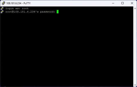 Enter SSH password to access dedicated server in PuTTY PuTTY password prompt during dedicated server SSH login