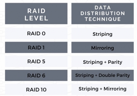 RAID levels and data distribution techniques for dedicated server storage